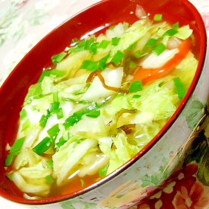 ほんだしde 白菜 人参 塩昆布の生姜スープ レシピ 作り方 By 小太郎1212 楽天レシピ